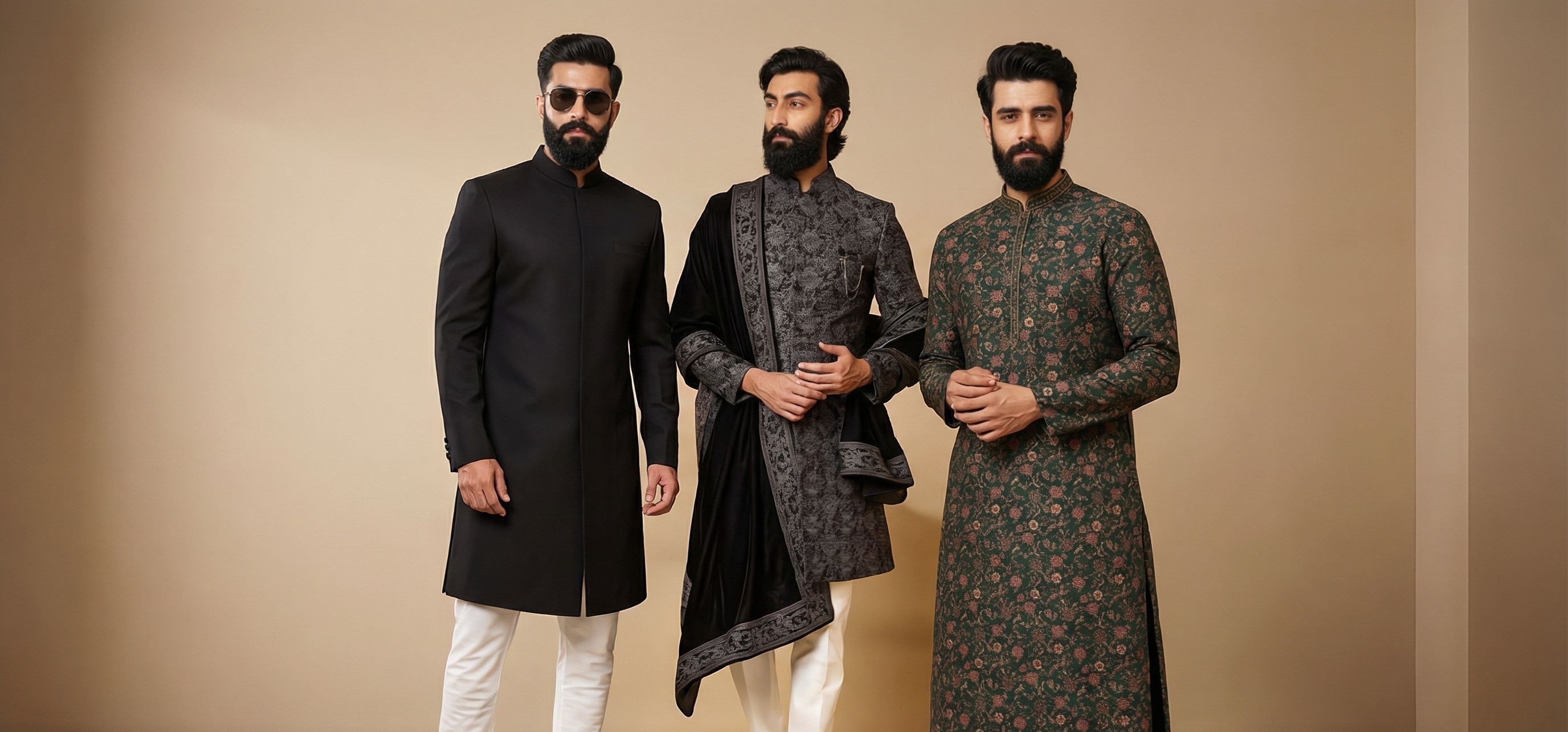 Zeniya Men kurtas collection featuring three elegant traditional designs